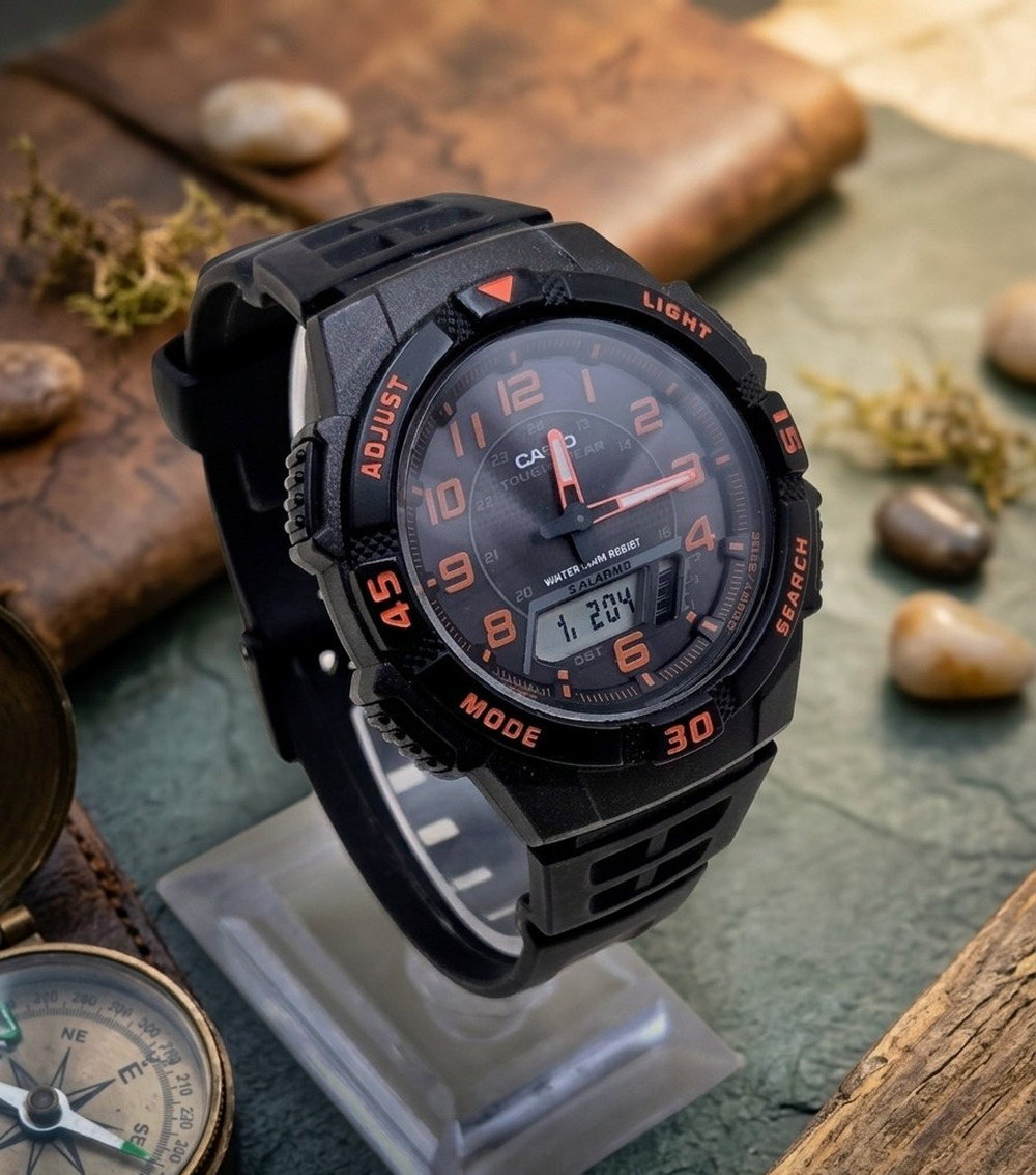 Casio AQ-S800W Tough Solar Digital-Analog Men's Sport Watch Black Orange